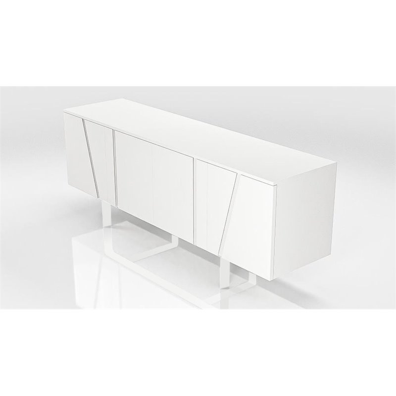 Pemberly Row 4-Door Buffet in White MDF Wood with Metal Legs