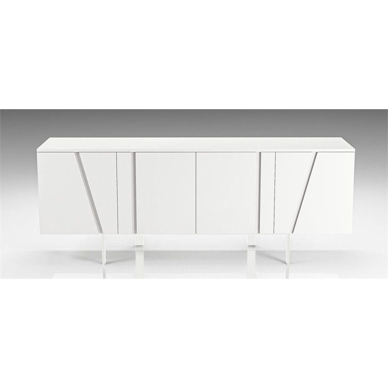 Pemberly Row 4-Door Buffet in White MDF Wood with Metal Legs