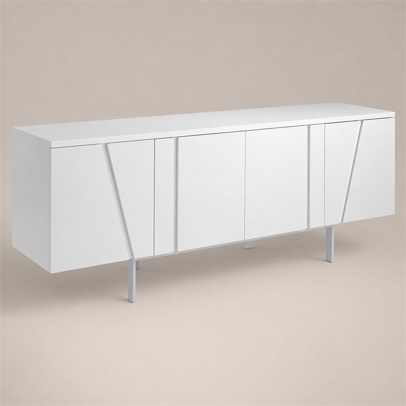 Pemberly Row 4-Door Buffet in White MDF Wood with Metal Legs