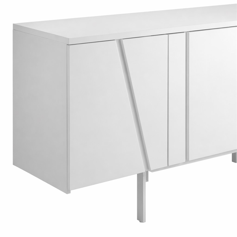 Pemberly Row 4-Door Buffet in White MDF Wood with Metal Legs