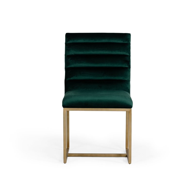Pemberly Row Velvet Dining Chair in Green with Gold Metal Frame (Set of 2)