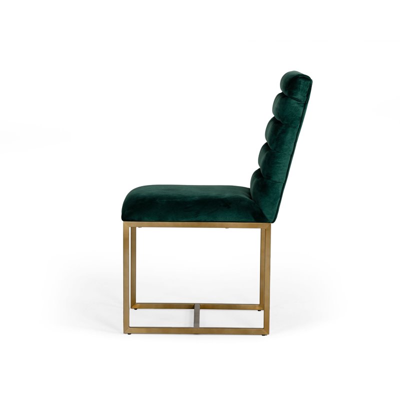 Pemberly Row Velvet Dining Chair in Green with Gold Metal Frame (Set of 2)