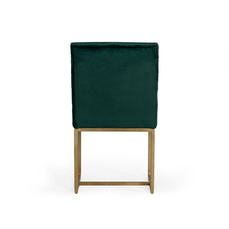 Pemberly Row Velvet Dining Chair in Green with Gold Metal Frame (Set of 2)