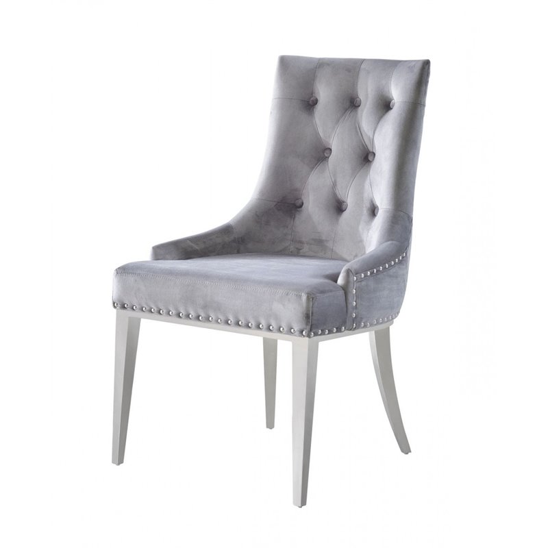 Pemberly Row Velvet Dining Chairs with Stainless Steel Legs in Gray (Set of 2)