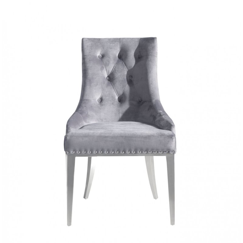 Pemberly Row Velvet Dining Chairs with Stainless Steel Legs in Gray (Set of 2)