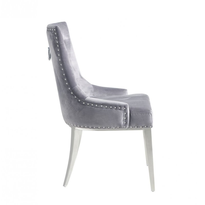 Pemberly Row Velvet Dining Chairs with Stainless Steel Legs in Gray (Set of 2)