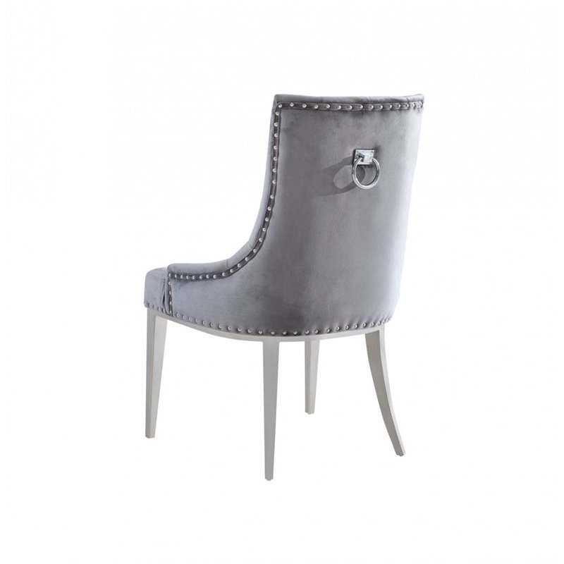Pemberly Row Velvet Dining Chairs with Stainless Steel Legs in Gray (Set of 2)