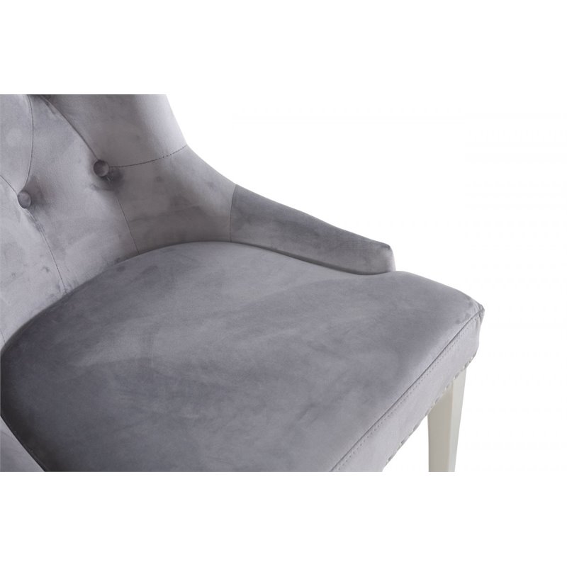 Pemberly Row Velvet Dining Chairs with Stainless Steel Legs in Gray (Set of 2)