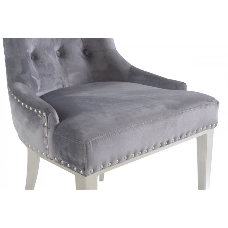 Pemberly Row Velvet Dining Chairs with Stainless Steel Legs in Gray (Set of 2)