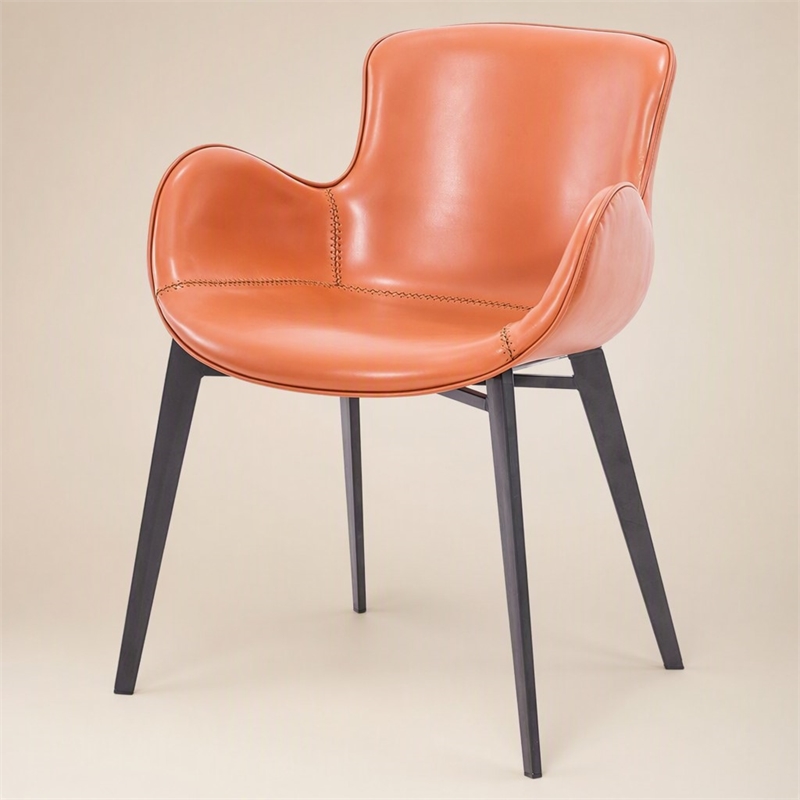 Pemberly Row Faux Leather & Metal Dining Chair in Cognac and Black