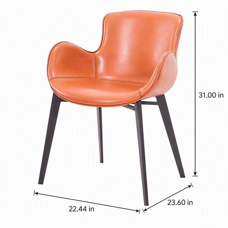 Pemberly Row Faux Leather & Metal Dining Chair in Cognac and Black