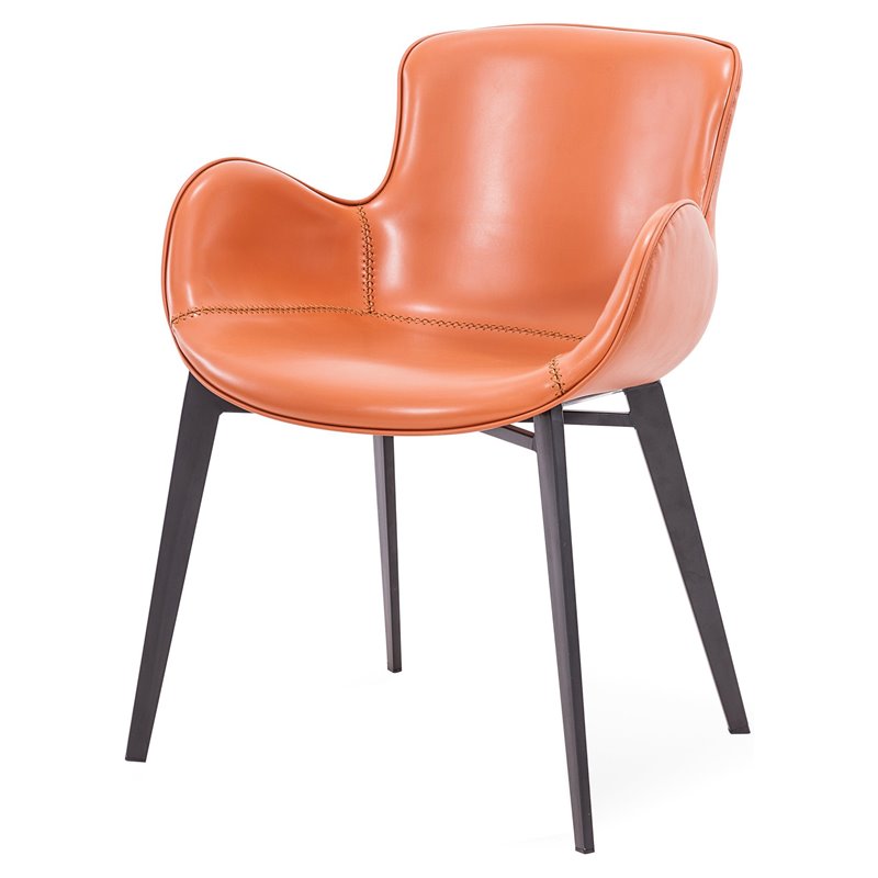 Pemberly Row Faux Leather & Metal Dining Chair in Cognac and Black
