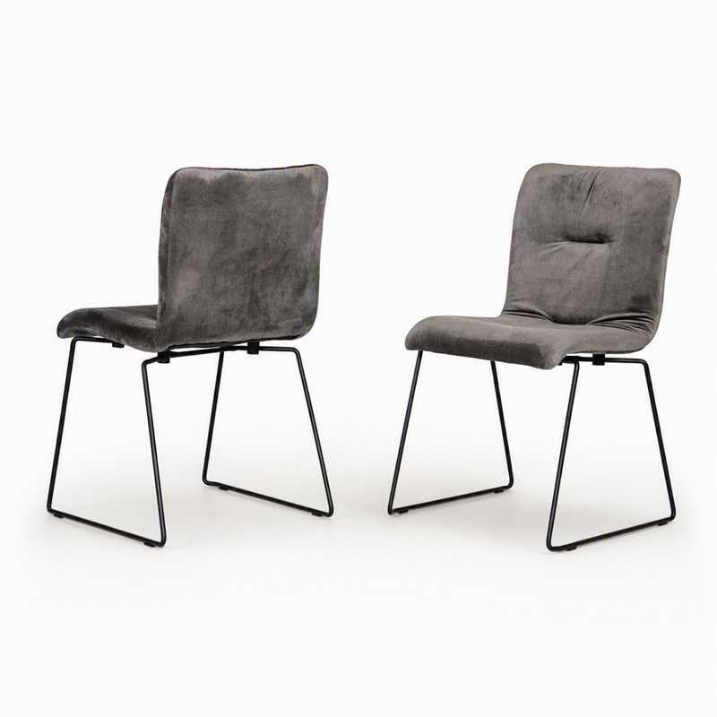 Pemberly Row Fabric Dining Chairs in Dark Gray and Black Metal (Set of 2)