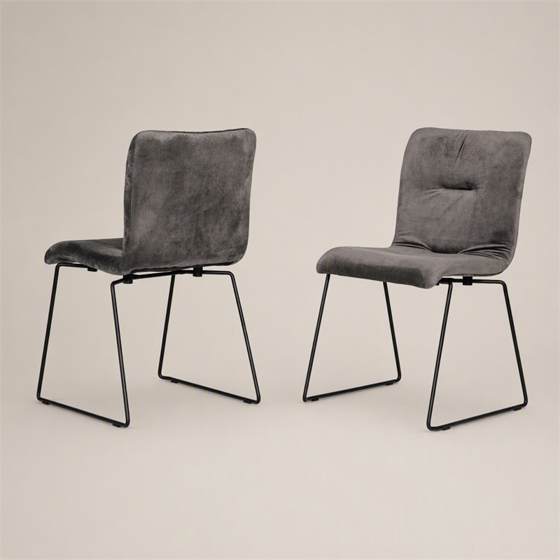 Pemberly Row Fabric Dining Chairs in Dark Gray and Black Metal (Set of 2)
