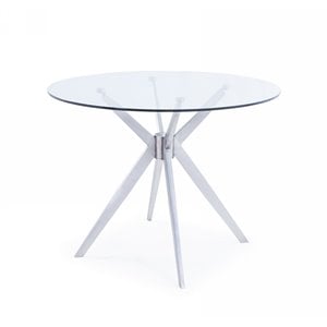 Pemberly Row Round Glass Dining Table with Brushed Stainless Steel Base