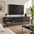 Pemberly Row Mid-Century Wood TV Stand with Drawers and Gray Compartments