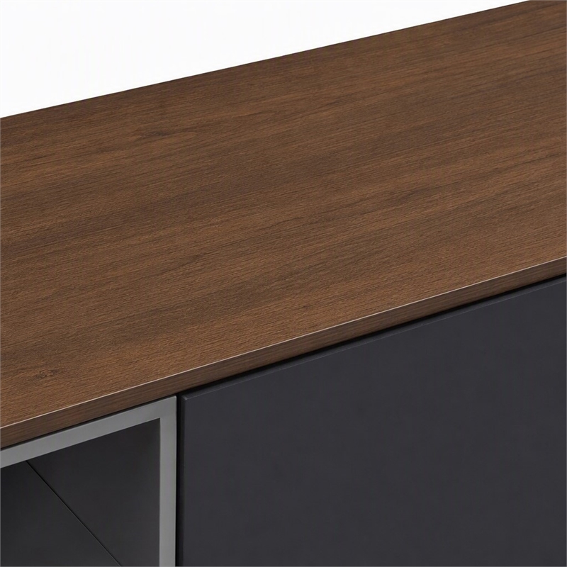 Pemberly Row Mid-Century Wood TV Stand with Drawers and Gray Compartments