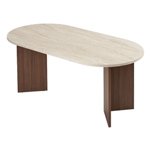 Pemberly Row Sablin Dining Table with Travertine Top and Milano Walnut Base