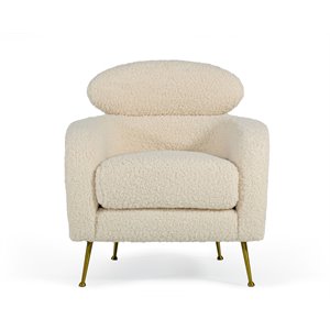Pemberly Row Modern Metal Lounge Chair in Cream and Gold Finish