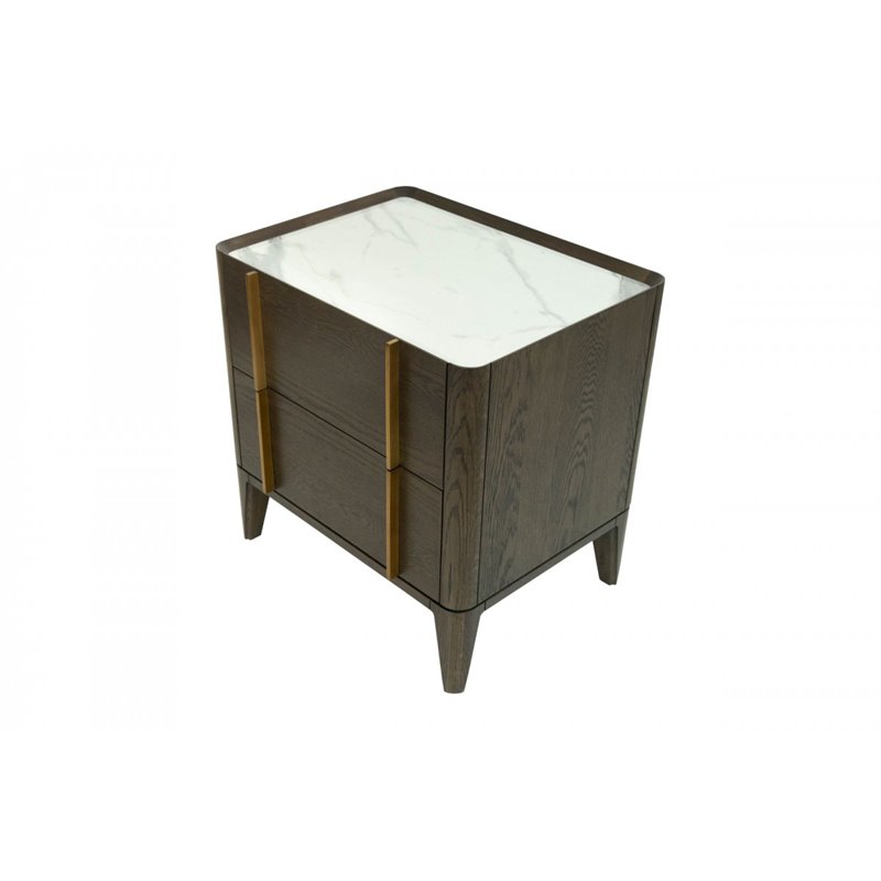 Pemberly Row Mid-Century Nightstand in Dark Brown with White Accents