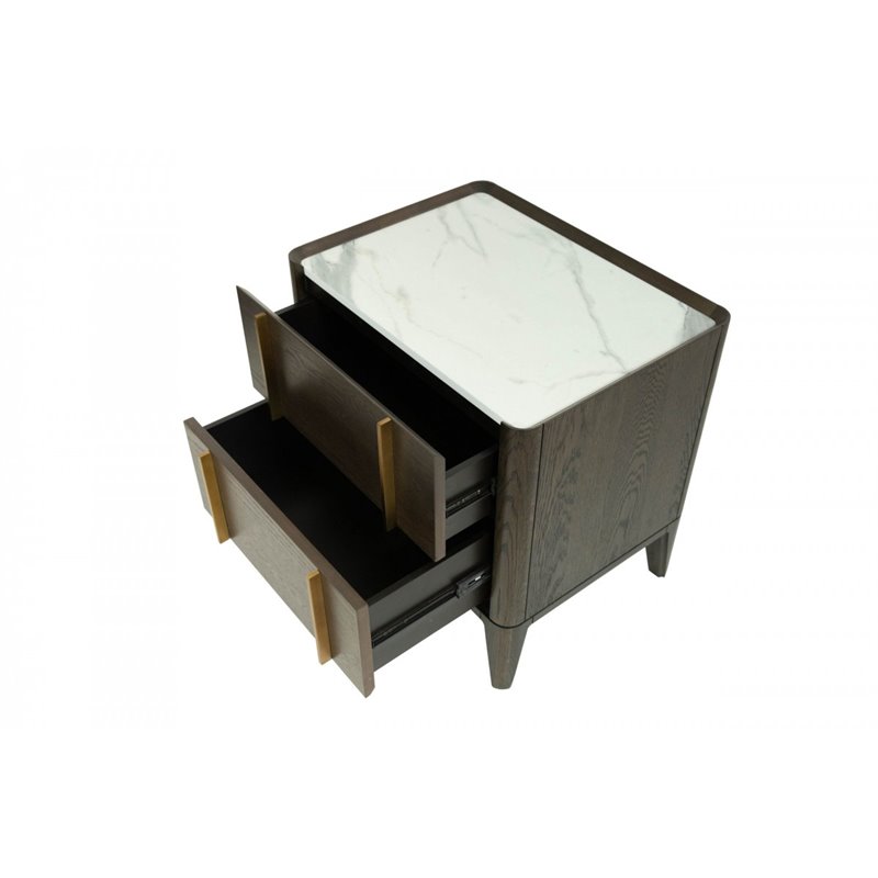 Pemberly Row Mid-Century Nightstand in Dark Brown with White Accents