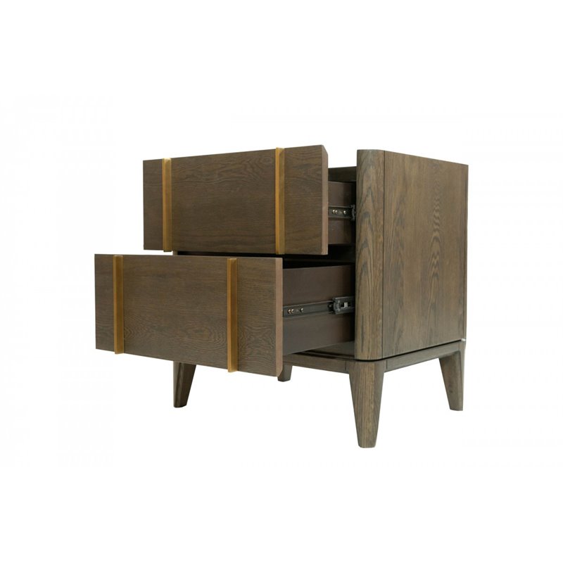 Pemberly Row Mid-Century Nightstand in Dark Brown with White Accents