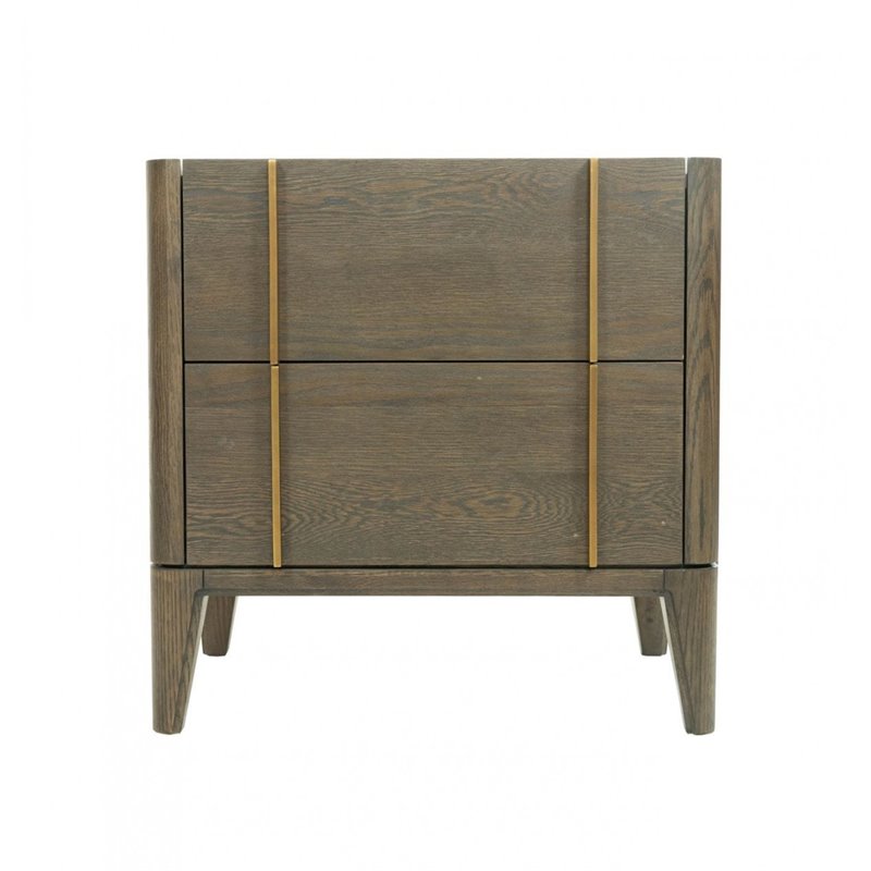 Pemberly Row Mid-Century Nightstand in Dark Brown with White Accents