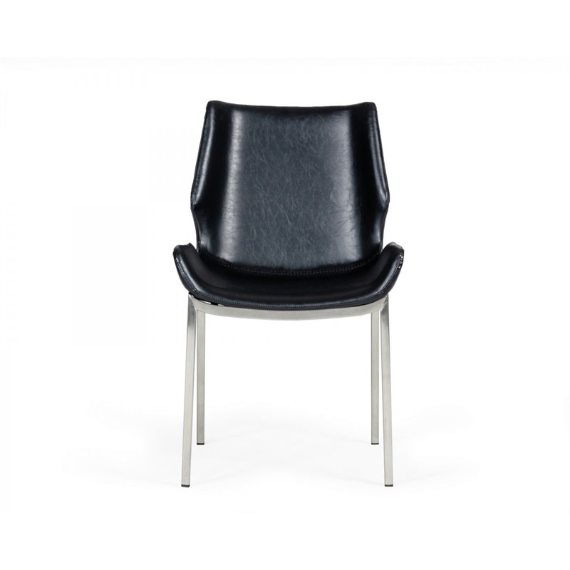 Pemberly Row Set of 2 Black Eco-Leather Dining Chairs with Metal Legs