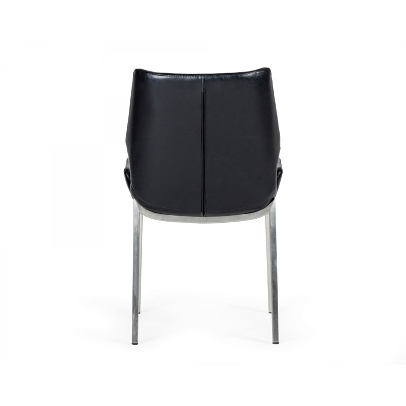 Pemberly Row Set of 2 Black Eco-Leather Dining Chairs with Metal Legs