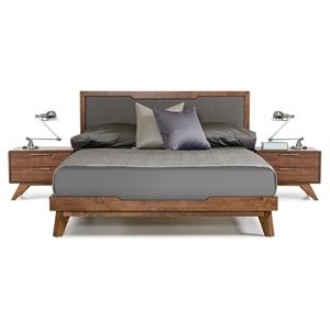 Pemberly Row Modern Fabric & Wood Eastern King Bed in Gray & Walnut