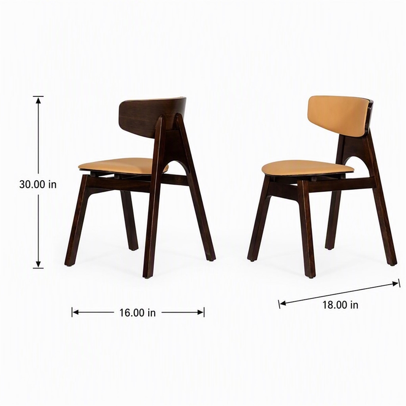 Pemberly Row Faux Leather & Solid Wood Dining Chairs in Brown (Set of 2)