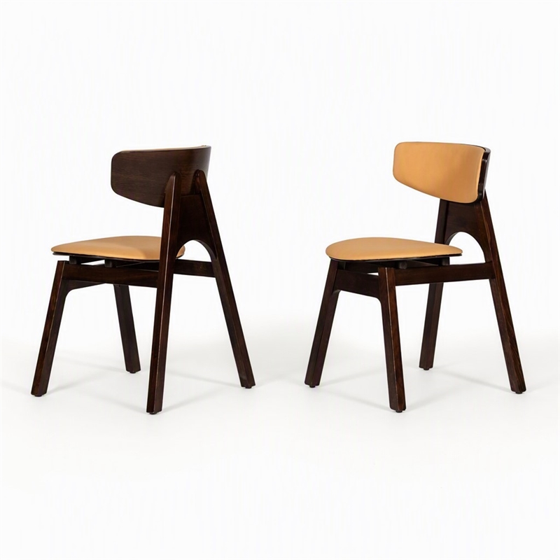 Pemberly Row Faux Leather & Solid Wood Dining Chairs in Brown (Set of 2)