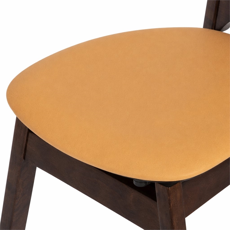 Pemberly Row Faux Leather & Solid Wood Dining Chairs in Brown (Set of 2)