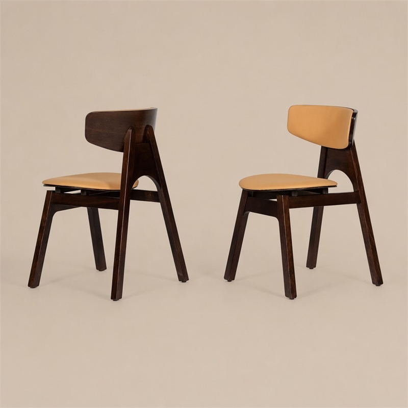 Pemberly Row Faux Leather & Solid Wood Dining Chairs in Brown (Set of 2)