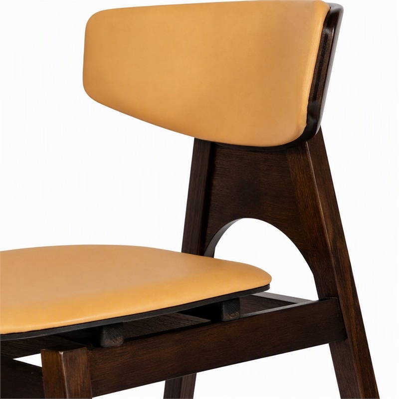 Pemberly Row Faux Leather & Solid Wood Dining Chairs in Brown (Set of 2)