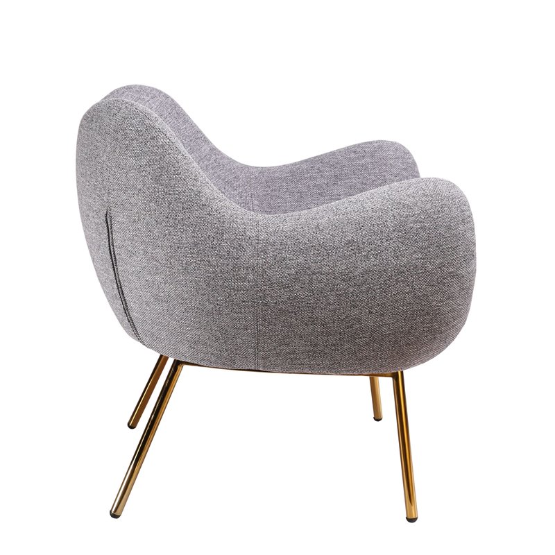 Pemberly Row Fabric Upholstered Accent Chair with Gold Plated Legs in Gray