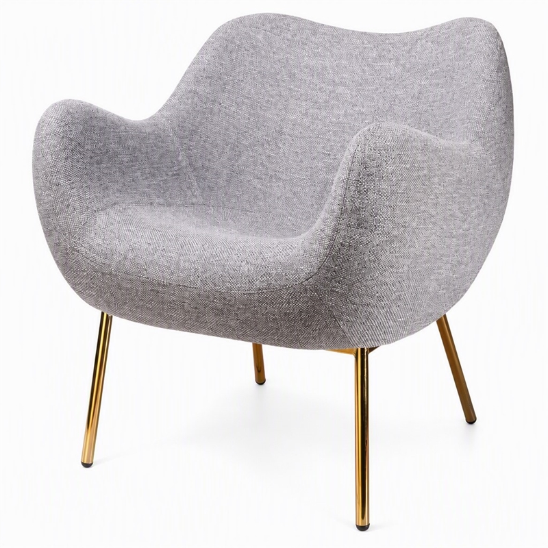 Pemberly Row Fabric Upholstered Accent Chair with Gold Plated Legs in Gray