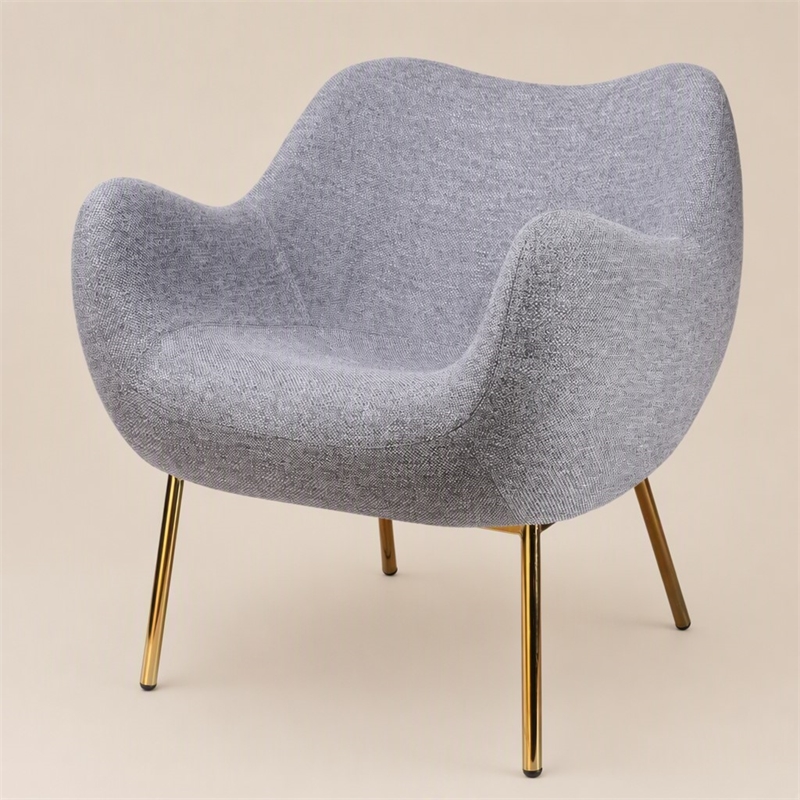 Pemberly Row Fabric Upholstered Accent Chair with Gold Plated Legs in Gray