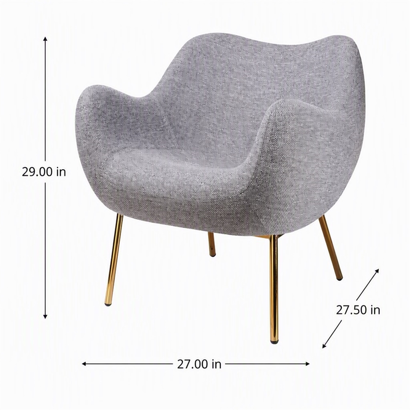 Pemberly Row Fabric Upholstered Accent Chair with Gold Plated Legs in Gray