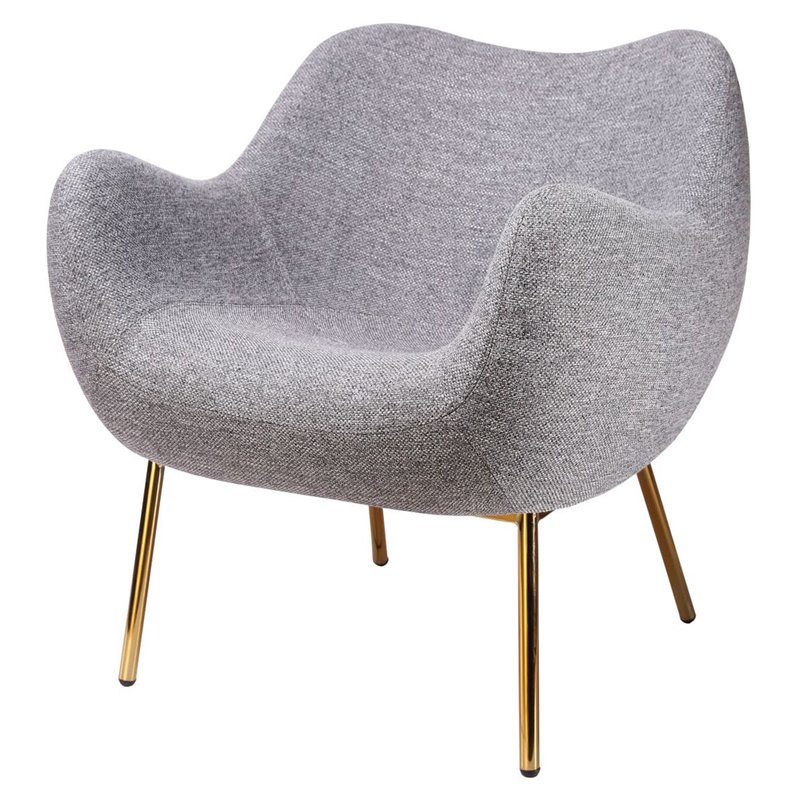 Pemberly Row Fabric Upholstered Accent Chair with Gold Plated Legs in Gray