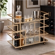 Pemberly Row Art Deco Stainless Steel Bar Cart in Rose Gold with Glass Shelves