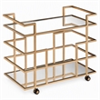 Pemberly Row Art Deco Stainless Steel Bar Cart in Rose Gold with Glass Shelves