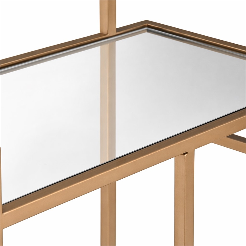 Pemberly Row Art Deco Stainless Steel Bar Cart in Rose Gold with Glass Shelves