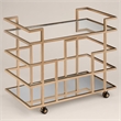 Pemberly Row Art Deco Stainless Steel Bar Cart in Rose Gold with Glass Shelves