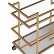 Pemberly Row Art Deco Stainless Steel Bar Cart in Rose Gold with Glass Shelves