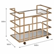 Pemberly Row Art Deco Stainless Steel Bar Cart in Rose Gold with Glass Shelves