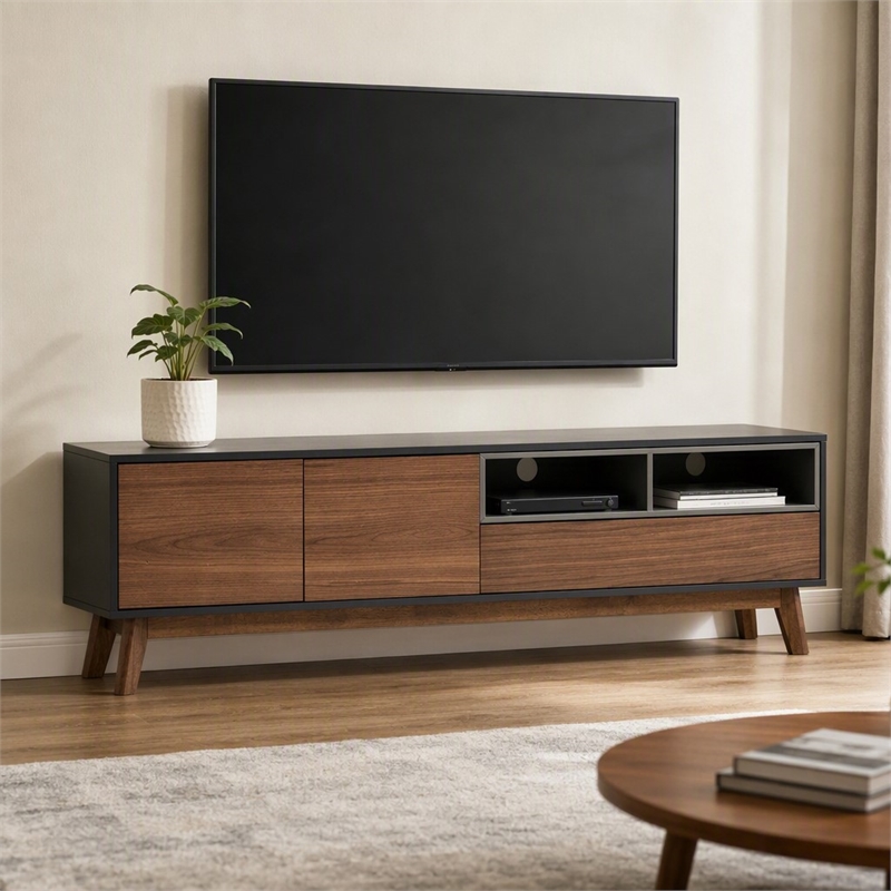 Pemberly Row Walnut TV Stand with Drawers for TVs up to 67 inches
