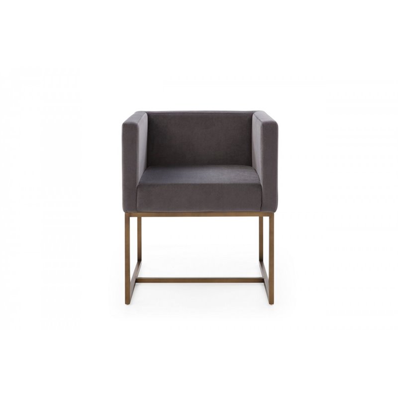 Pemberly Row Velvet Dining Chair with Antique Brass Legs in Dark Gray