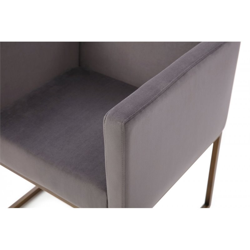 Pemberly Row Velvet Dining Chair with Antique Brass Legs in Dark Gray