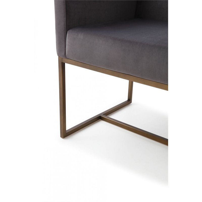 Pemberly Row Velvet Dining Chair with Antique Brass Legs in Dark Gray